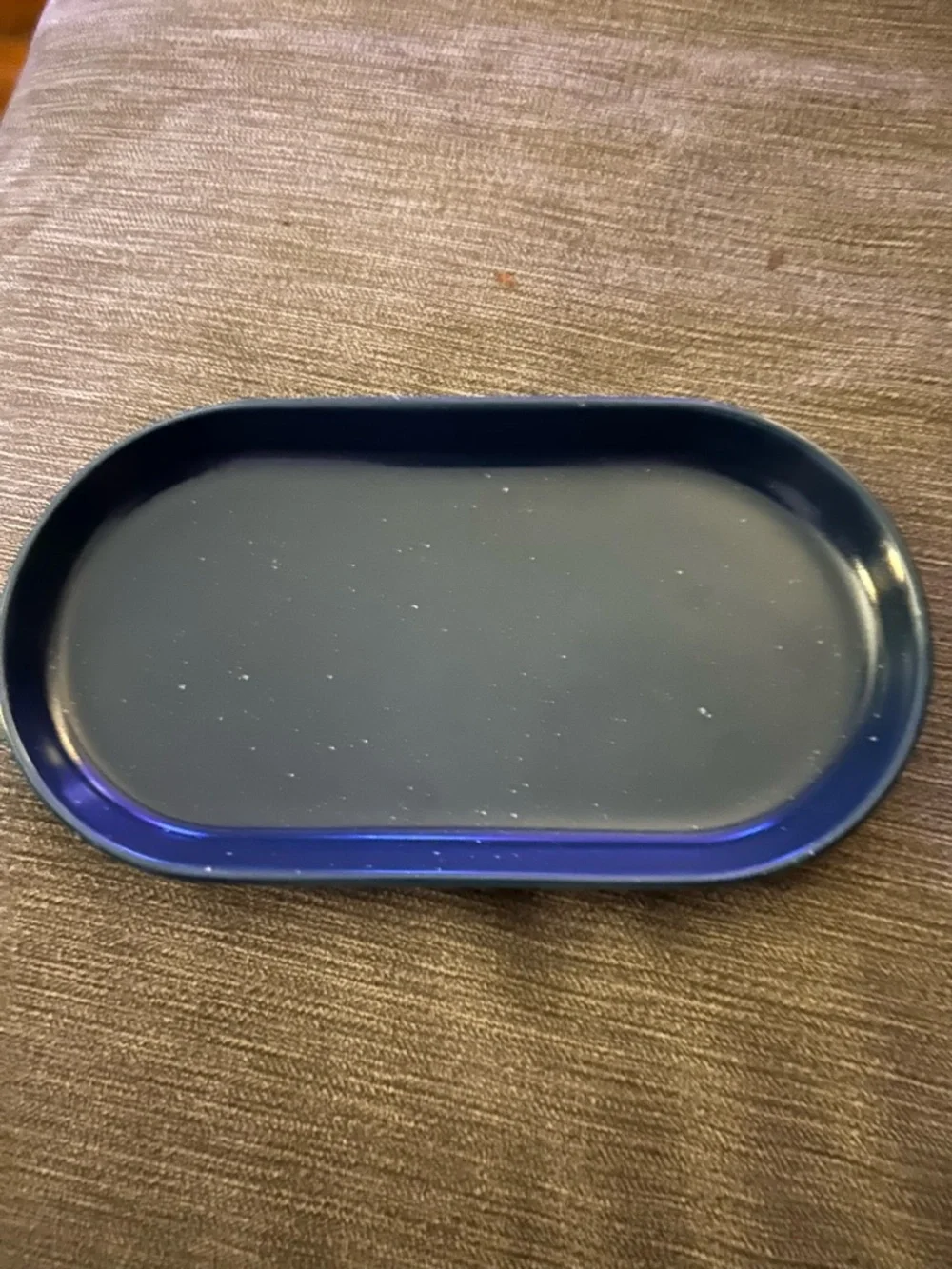 Blue w/ white specks Oval Side plate IKEA Height: ¾ 